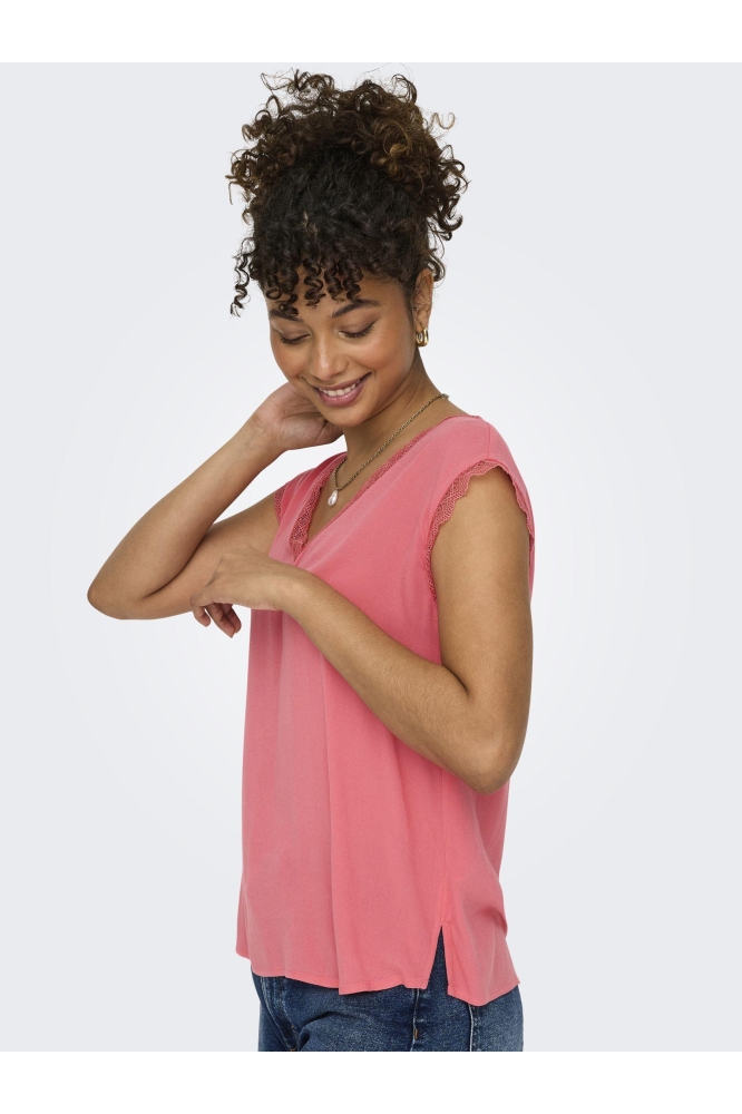 ONLJASMINA S/S V-NECK LACE TOP NOOS 15252241 ROSE OF SHARON